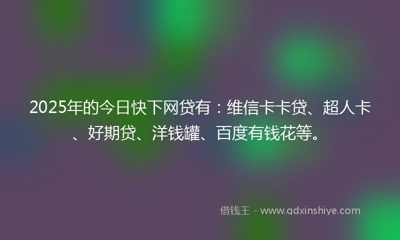 2025年的今日快下网贷有：维信卡卡贷、超人卡、好期贷、洋钱罐、百度有钱花等。