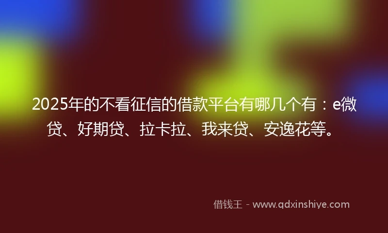 2025年的不看征信的借款平台有哪几个有：e微贷、好期贷、拉卡拉、我来贷、安逸花等。