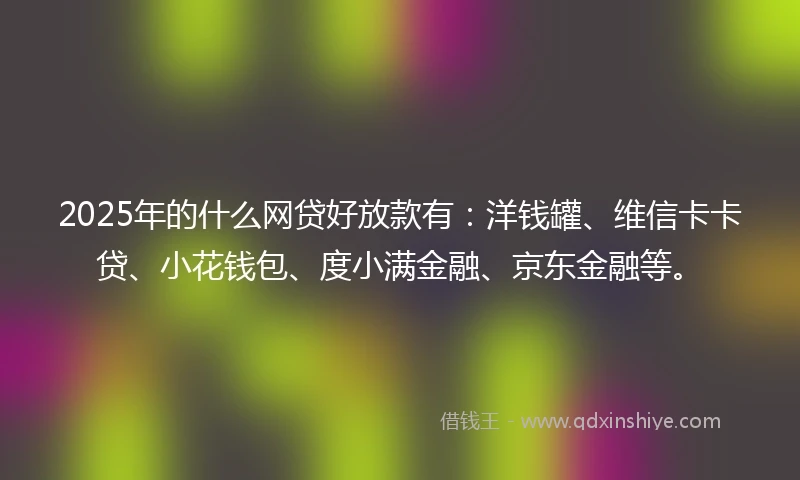 2025年的什么网贷好放款有：洋钱罐、维信卡卡贷、小花钱包、度小满金融、京东金融等。