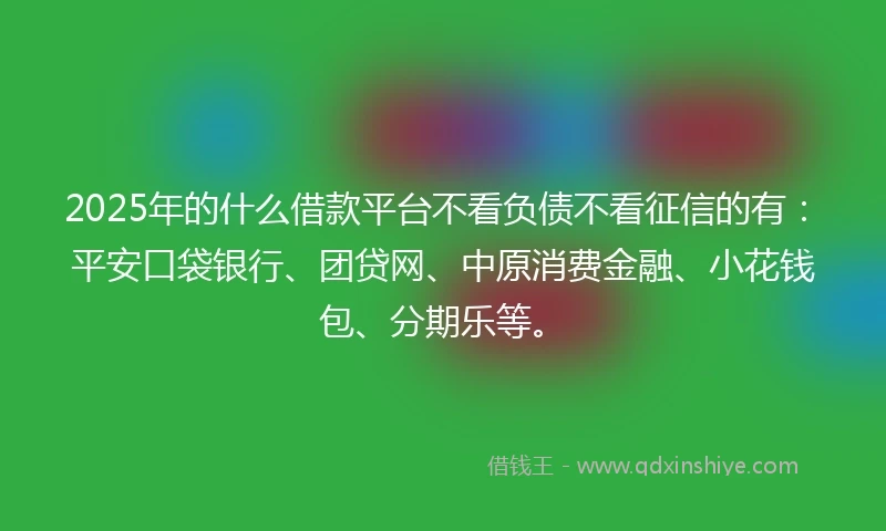 2025年的什么借款平台不看负债不看征信的有：平安口袋银行、团贷网、中原消费金融、小花钱包、分期乐等。