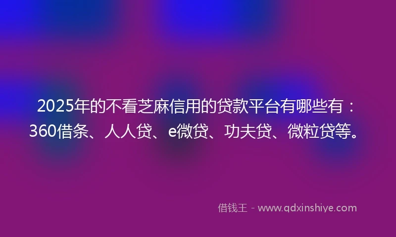 2025年的不看芝麻信用的贷款平台有哪些有：360借条、人人贷、e微贷、功夫贷、微粒贷等。