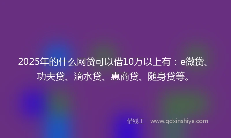 2025年的什么网贷可以借10万以上有：e微贷、功夫贷、滴水贷、惠商贷、随身贷等。