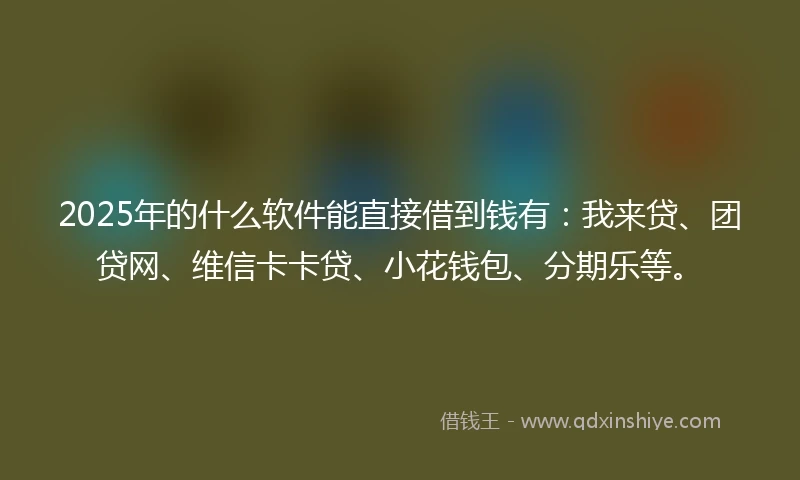 2025年的什么软件能直接借到钱有：我来贷、团贷网、维信卡卡贷、小花钱包、分期乐等。