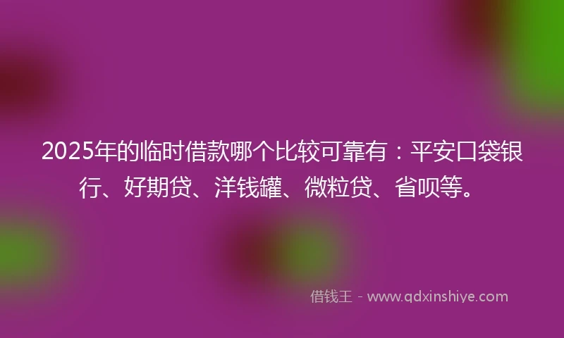 2025年的临时借款哪个比较可靠有：平安口袋银行、好期贷、洋钱罐、微粒贷、省呗等。