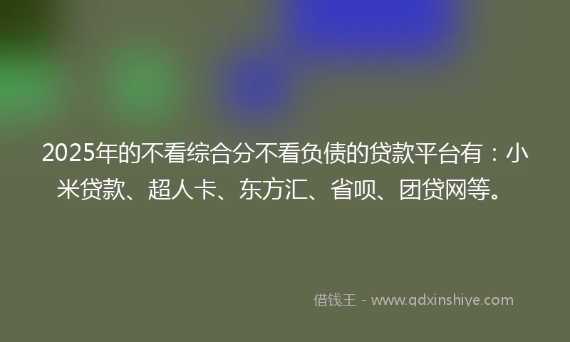 2025年的不看综合分不看负债的贷款平台有：小米贷款、超人卡、东方汇、省呗、团贷网等。