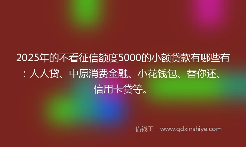 2025年的不看征信额度5000的小额贷款有哪些有:人人贷、中原消费金融、小花钱包、替你还、信用卡贷等。