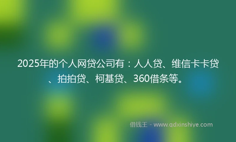 2025年的个人网贷公司有：人人贷、维信卡卡贷、拍拍贷、柯基贷、360借条等。