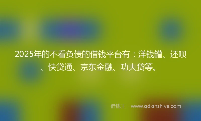 2025年的不看负债的借钱平台有：洋钱罐、还呗、快贷通、京东金融、功夫贷等。