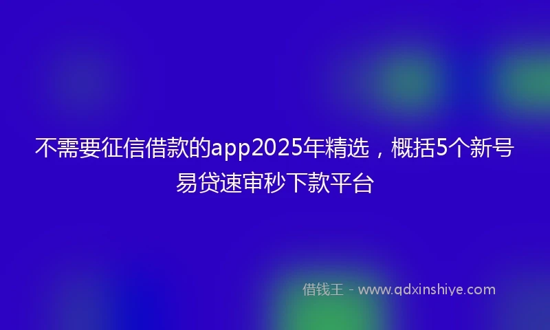 不需要征信借款的app2025年精选，概括5个新号易贷速审秒下款平台