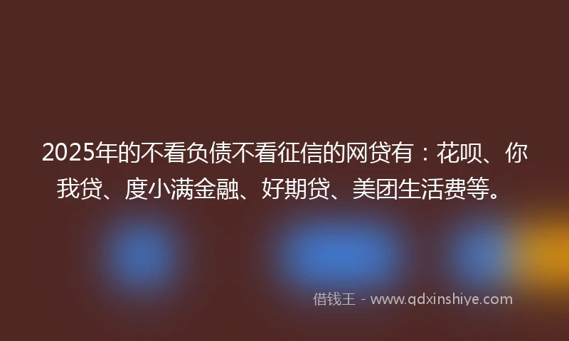 2025年的不看负债不看征信的网贷有：花呗、你我贷、度小满金融、好期贷、美团生活费等。
