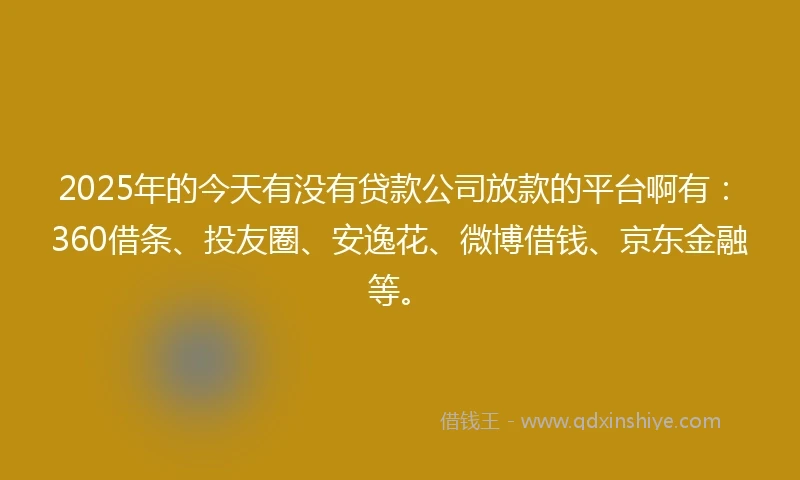2025年的今天有没有贷款公司放款的平台啊有：360借条、投友圈、安逸花、微博借钱、京东金融等。