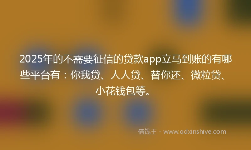 2025年的不需要征信的贷款app立马到账的有哪些平台有：你我贷、人人贷、替你还、微粒贷、小花钱包等。