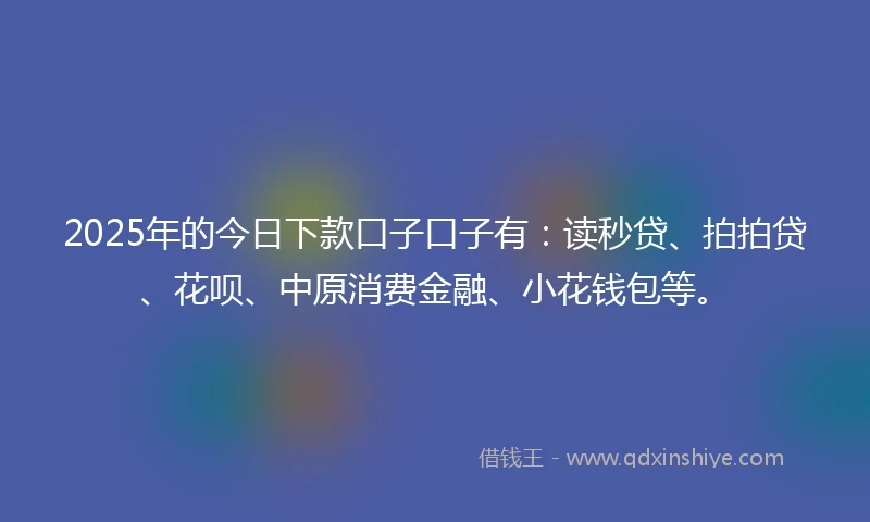 2025年的今日下款口子口子有：读秒贷、拍拍贷、花呗、中原消费金融、小花钱包等。