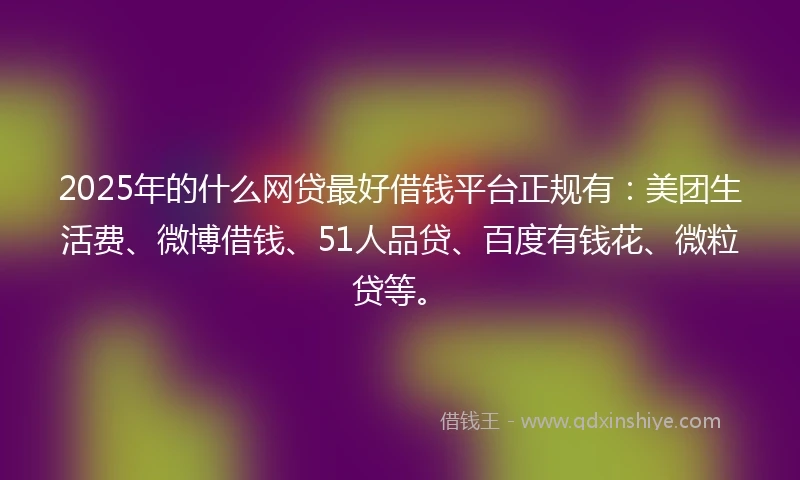 2025年的什么网贷最好借钱平台正规有：美团生活费、微博借钱、51人品贷、百度有钱花、微粒贷等。
