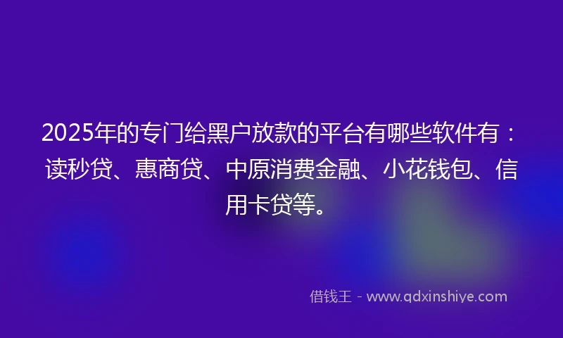 2025年的专门给黑户放款的平台有哪些软件有：读秒贷、惠商贷、中原消费金融、小花钱包、信用卡贷等。