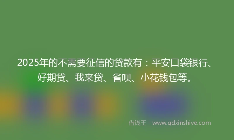 2025年的不需要征信的贷款有：平安口袋银行、好期贷、我来贷、省呗、小花钱包等。