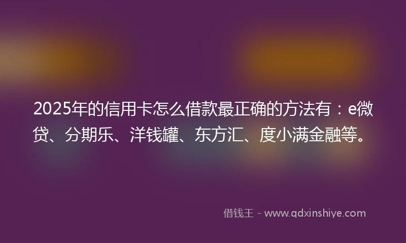 2025年的信用卡怎么借款最正确的方法有：e微贷、分期乐、洋钱罐、东方汇、度小满金融等。