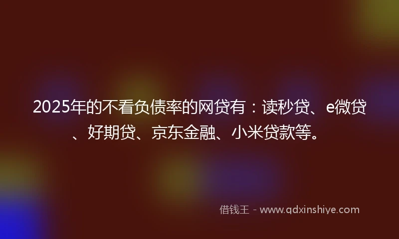 2025年的不看负债率的网贷有：读秒贷、e微贷、好期贷、京东金融、小米贷款等。
