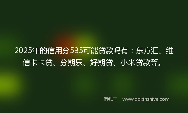 2025年的信用分535可能贷款吗有：东方汇、维信卡卡贷、分期乐、好期贷、小米贷款等。