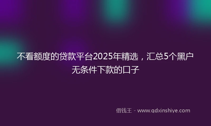 不看额度的贷款平台2025年精选，汇总5个黑户无条件下款的口子