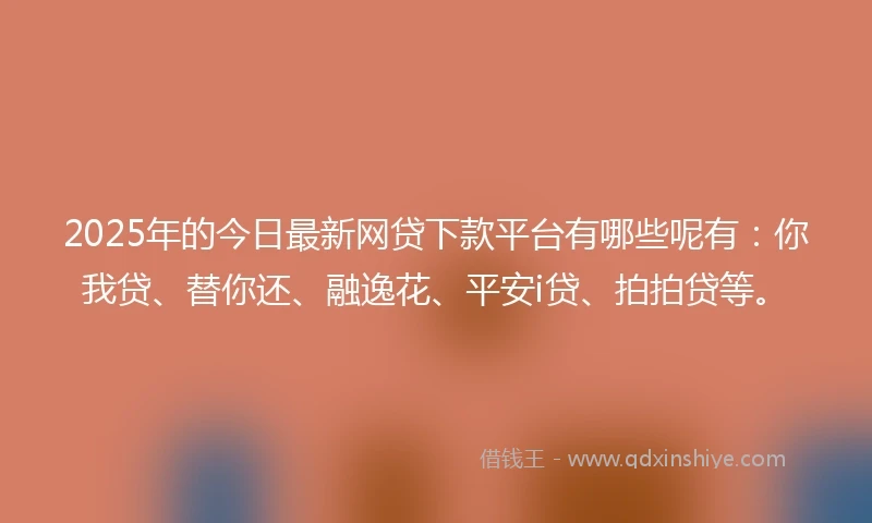 2025年的今日最新网贷下款平台有哪些呢有：你我贷、替你还、融逸花、平安i贷、拍拍贷等。