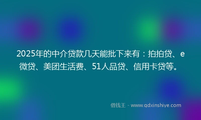 2025年的中介贷款几天能批下来有：拍拍贷、e微贷、美团生活费、51人品贷、信用卡贷等。