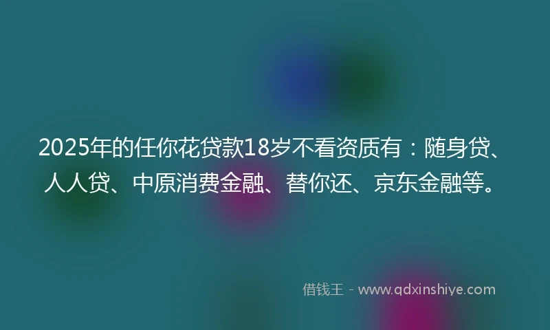 2025年的任你花贷款18岁不看资质有：随身贷、人人贷、中原消费金融、替你还、京东金融等。