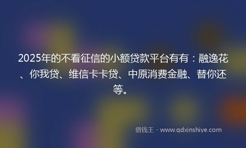 2025年的不看征信的小额贷款平台有有：融逸花、你我贷、维信卡卡贷、中原消费金融、替你还等。
