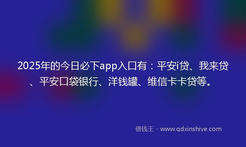 2025年的今日必下app入口有：平安i贷、我来贷、平安口袋银行、洋钱罐、维信卡卡贷等。