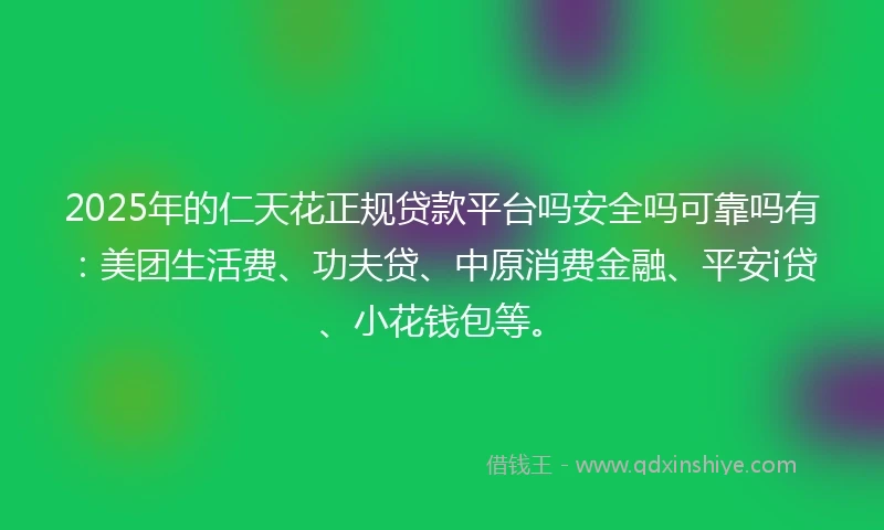 2025年的仁天花正规贷款平台吗安全吗可靠吗有：美团生活费、功夫贷、中原消费金融、平安i贷、小花钱包等。