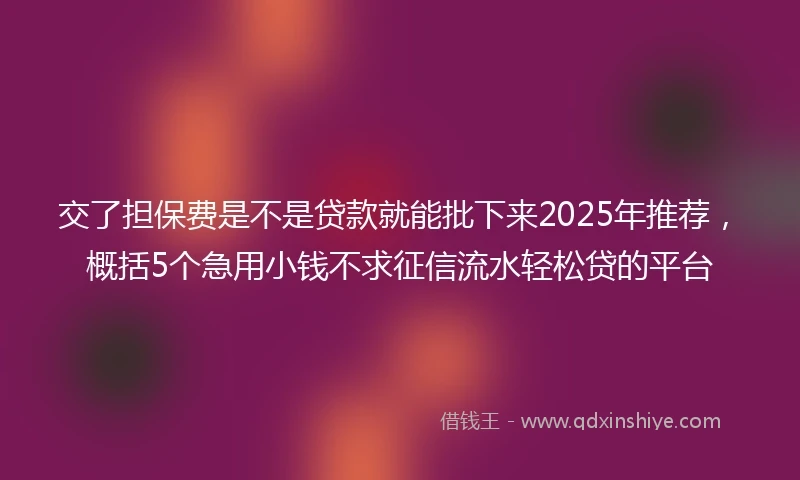 交了担保费是不是贷款就能批下来2025年推荐，概括5个急用小钱不求征信流水轻松贷的平台