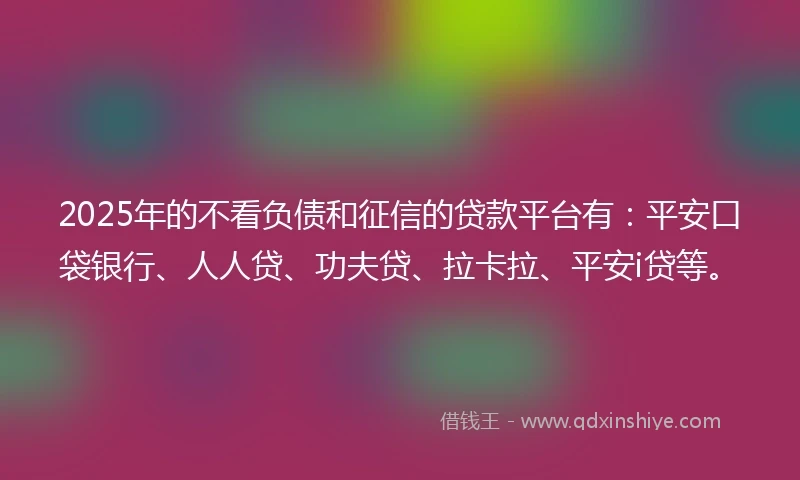 2025年的不看负债和征信的贷款平台有：平安口袋银行、人人贷、功夫贷、拉卡拉、平安i贷等。
