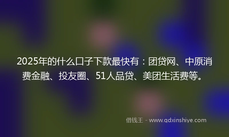 2025年的什么口子下款最快有:团贷网、中原消费金融、投友圈、51人品贷、美团生活费等。