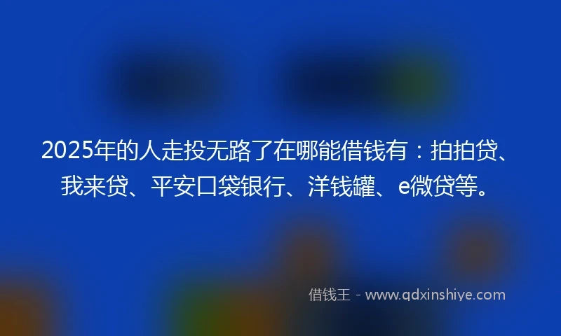 2025年的人走投无路了在哪能借钱有：拍拍贷、我来贷、平安口袋银行、洋钱罐、e微贷等。