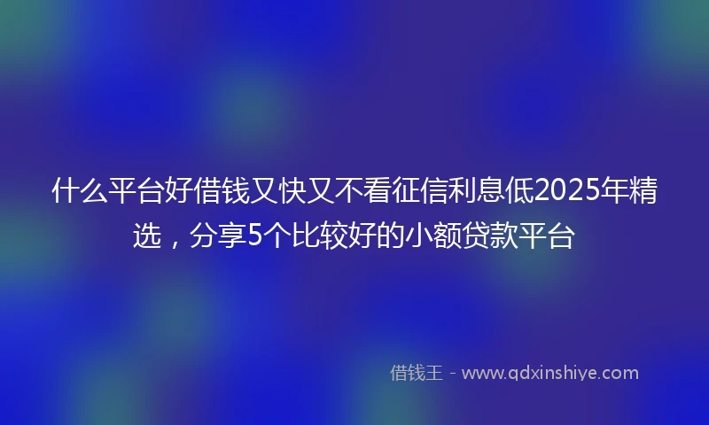 什么平台好借钱又快又不看征信利息低2025年精选，分享5个比较好的小额贷款平台