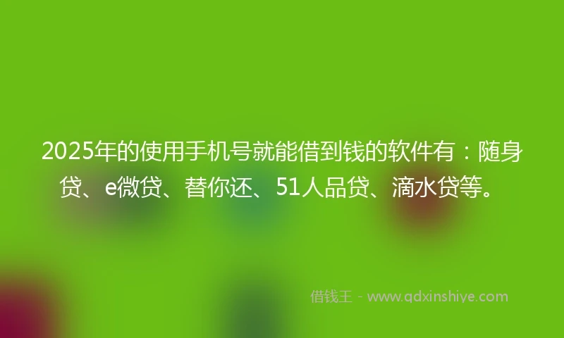 2025年的使用手机号就能借到钱的软件有：随身贷、e微贷、替你还、51人品贷、滴水贷等。