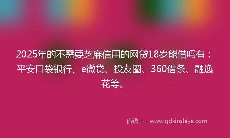 2025年的不需要芝麻信用的网贷18岁能借吗有：平安口袋银行、e微贷、投友圈、360借条、融逸花等。