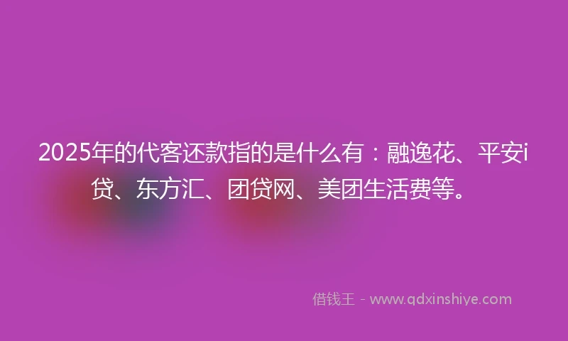 2025年的代客还款指的是什么有：融逸花、平安i贷、东方汇、团贷网、美团生活费等。