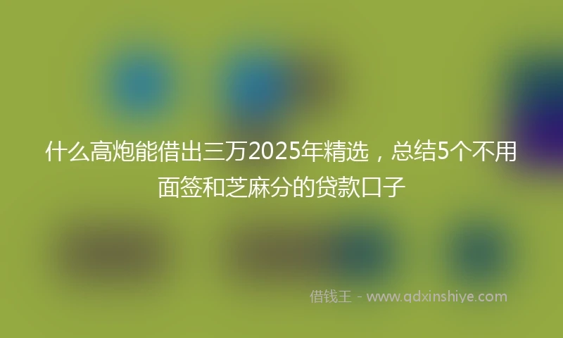 什么高炮能借出三万2025年精选，总结5个不用面签和芝麻分的贷款口子