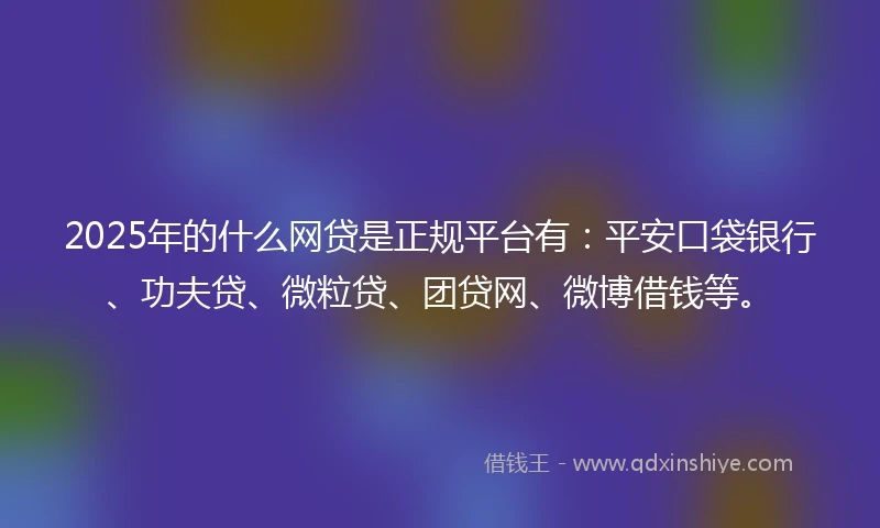 2025年的什么网贷是正规平台有：平安口袋银行、功夫贷、微粒贷、团贷网、微博借钱等。
