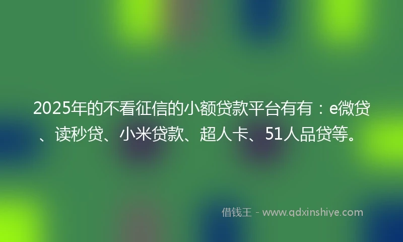 2025年的不看征信的小额贷款平台有有：e微贷、读秒贷、小米贷款、超人卡、51人品贷等。