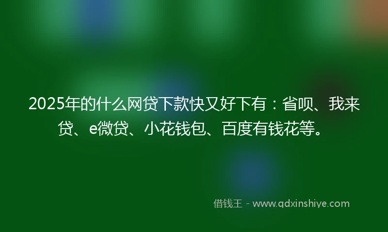 2025年的什么网贷下款快又好下有：省呗、我来贷、e微贷、小花钱包、百度有钱花等。