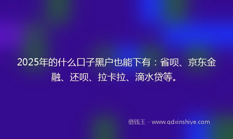 2025年的什么口子黑户也能下有：省呗、京东金融、还呗、拉卡拉、滴水贷等。