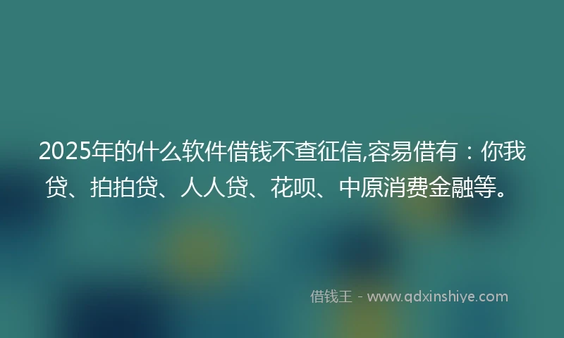 2025年的什么软件借钱不查征信,容易借有：你我贷、拍拍贷、人人贷、花呗、中原消费金融等。