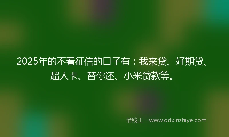2025年的不看征信的口子有：我来贷、好期贷、超人卡、替你还、小米贷款等。