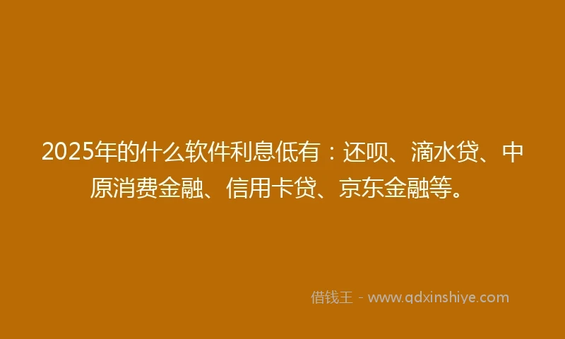 2025年的什么软件利息低有：还呗、滴水贷、中原消费金融、信用卡贷、京东金融等。