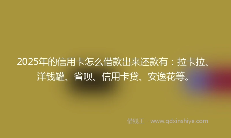 2025年的信用卡怎么借款出来还款有：拉卡拉、洋钱罐、省呗、信用卡贷、安逸花等。