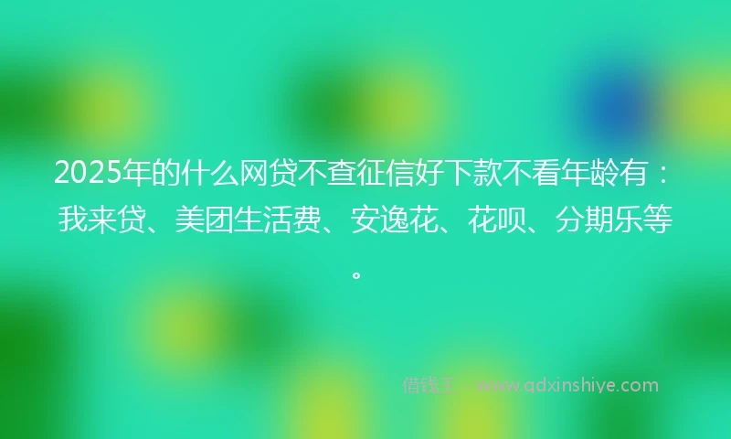 2025年的什么网贷不查征信好下款不看年龄有：我来贷、美团生活费、安逸花、花呗、分期乐等。