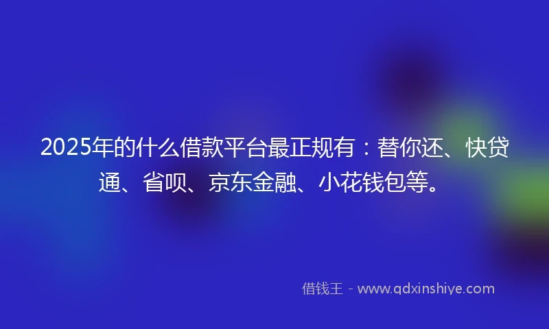 2025年的什么借款平台最正规有：替你还、快贷通、省呗、京东金融、小花钱包等。