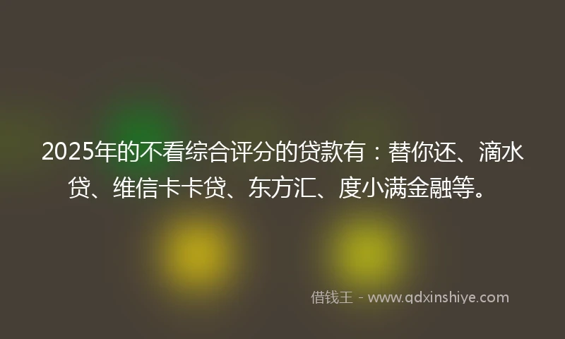 2025年的不看综合评分的贷款有：替你还、滴水贷、维信卡卡贷、东方汇、度小满金融等。